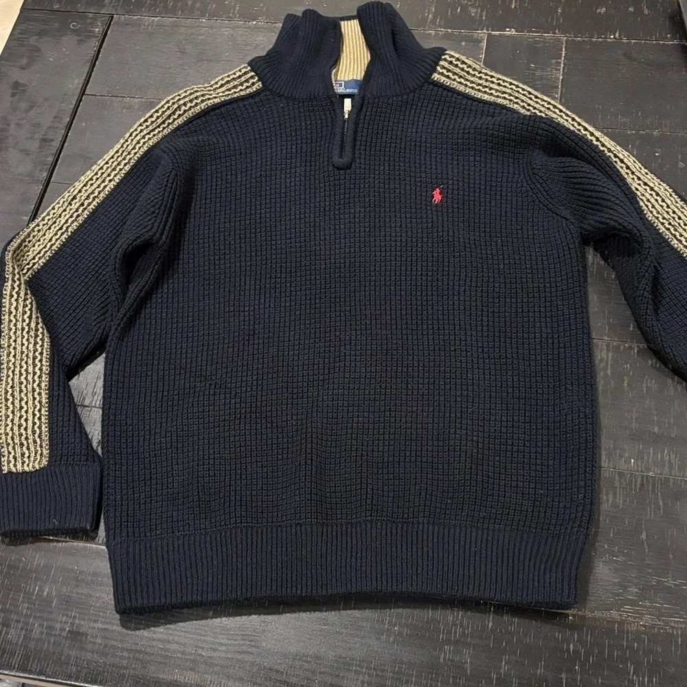 Vintage Polo Ralph Lauren Black Wool Blend 1/4 Zip Mock Neck Sweater Sz XL